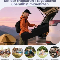 290 x 290 cm Pop-Up-Pavillon Höhenverstellbar mit Zubehör für Strand Camping Schwarz