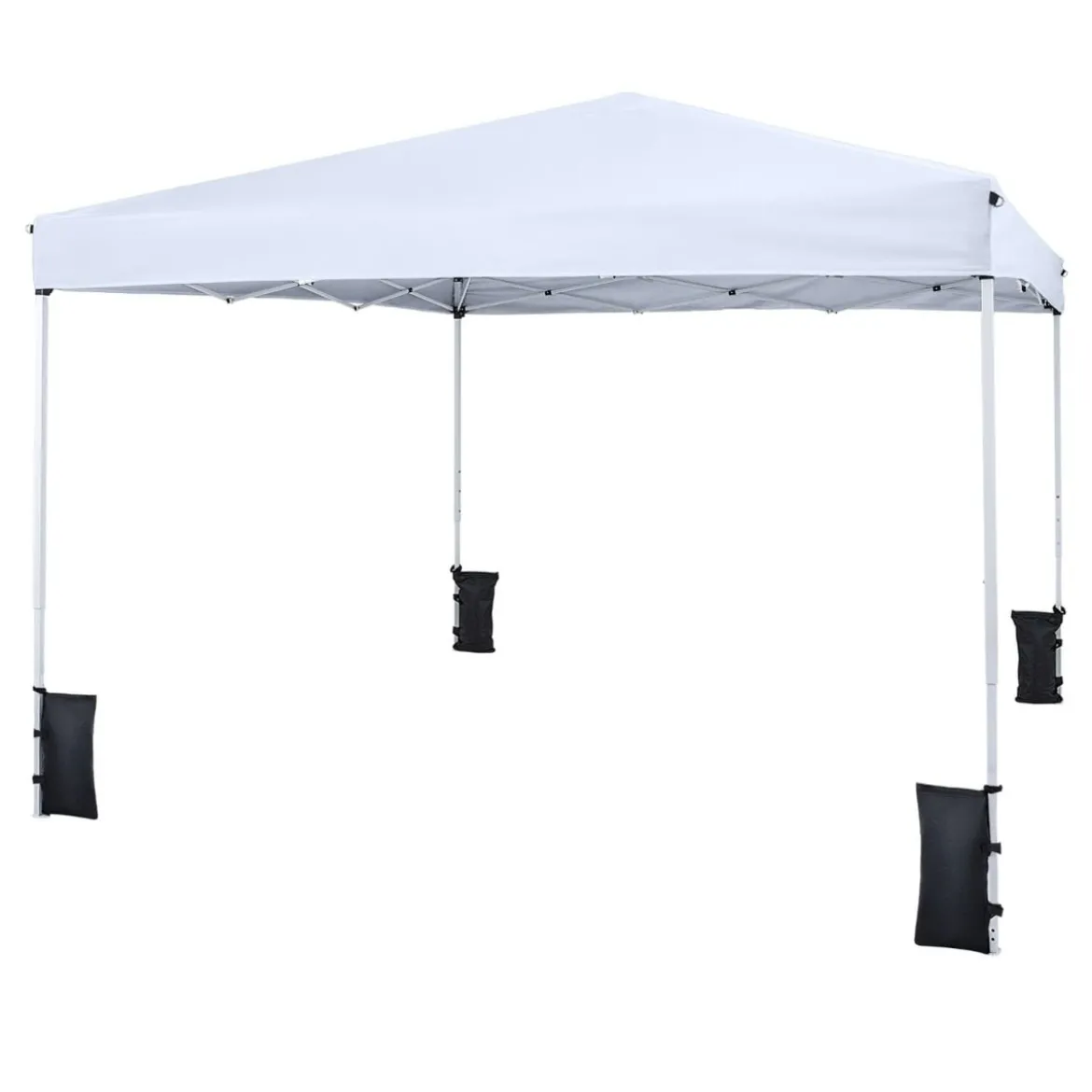 290 x 290 cm Pop-Up-Pavillon Höhenverstellbar Faltbar mit Zubehör für Camping Strand Weiß
