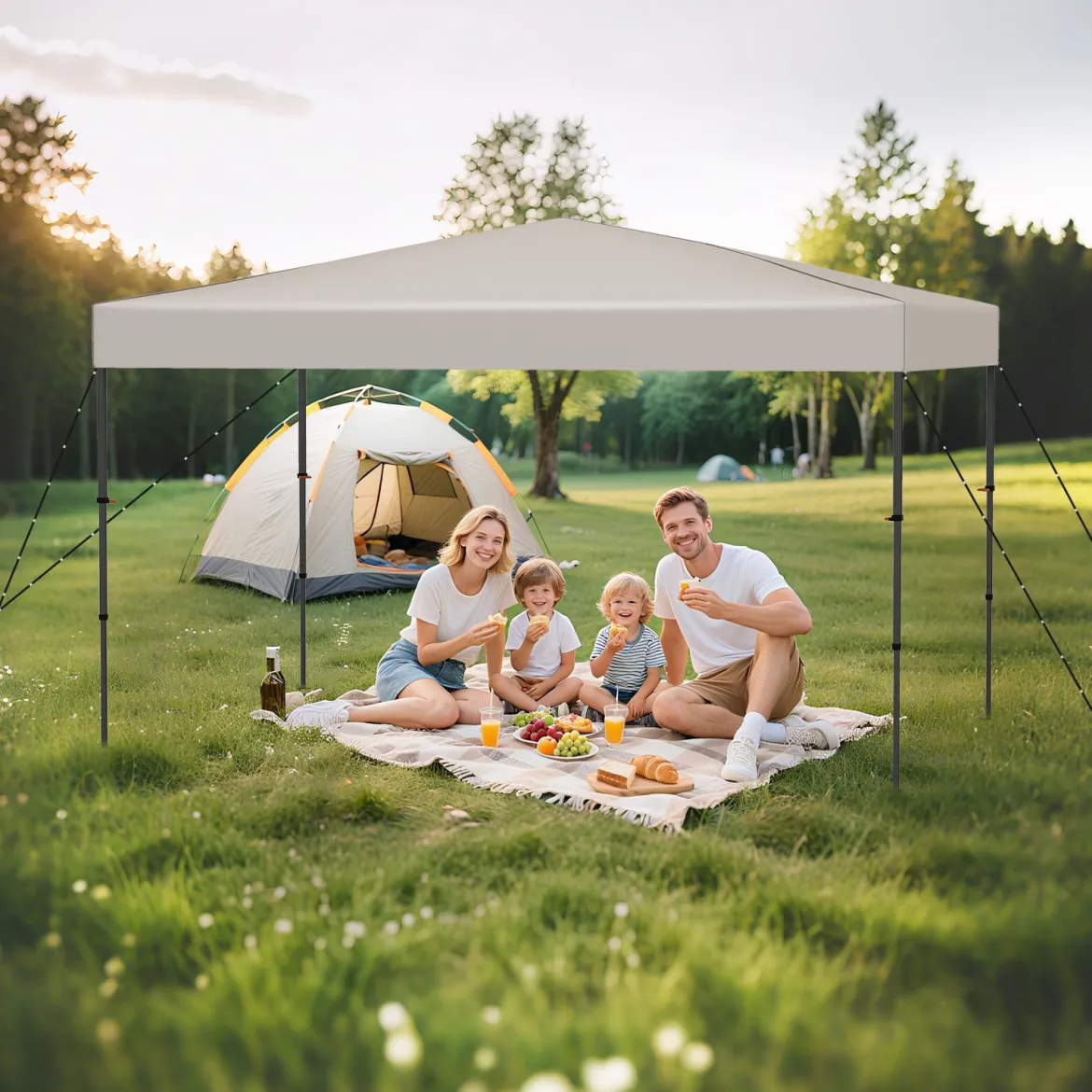 365 x 225 cm Pop-up-Pavillon mit tragbarer Tragetasche 9 Heringe 4 Windseile faltbarer Outdoor-Sonnenschutz Pavillon Beige