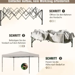 365 x 225 cm Pop-up-Pavillon mit tragbarer Tragetasche 9 Heringe 4 Windseile faltbarer Outdoor-Sonnenschutz Pavillon Beige