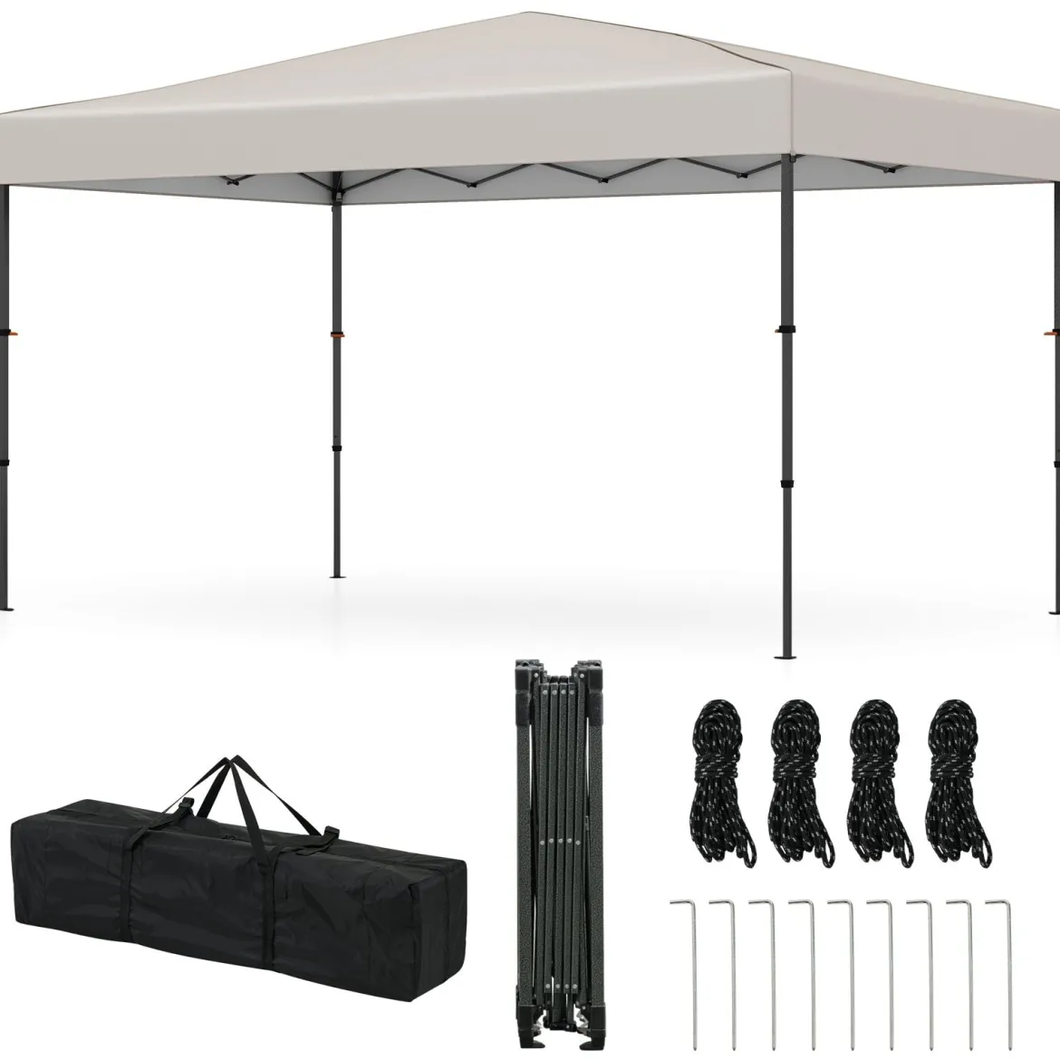365 x 225 cm Pop-up-Pavillon mit tragbarer Tragetasche 9 Heringe 4 Windseile faltbarer Outdoor-Sonnenschutz Pavillon Beige