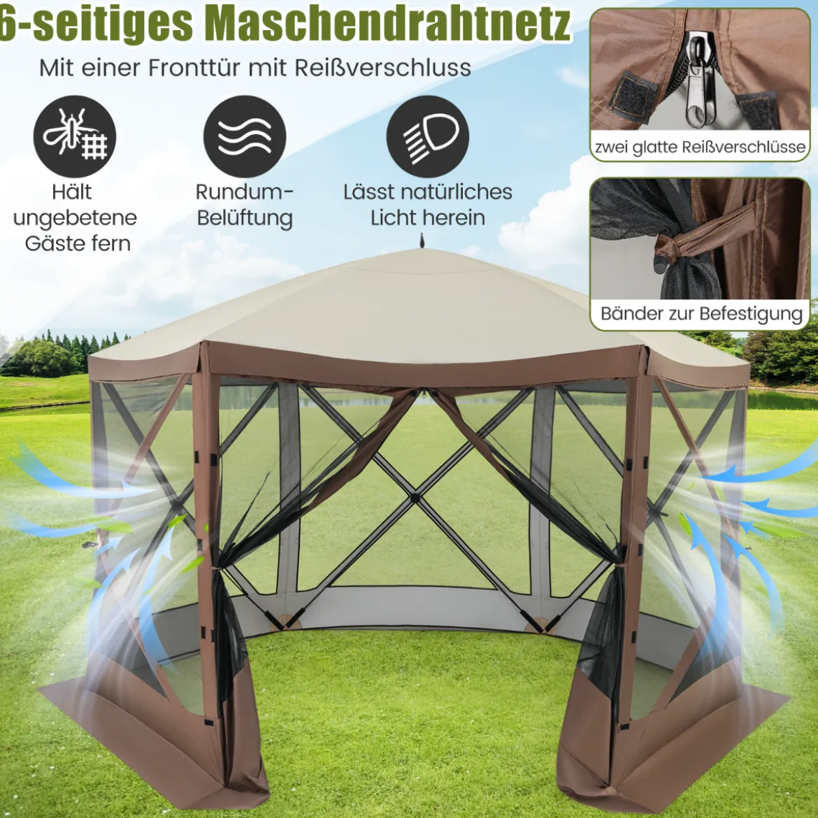 350 x 350 cm Pop-up Pavillon mit Tragetasche & Netzwänden Partyzelt Faltpavillon Gartenpavillon