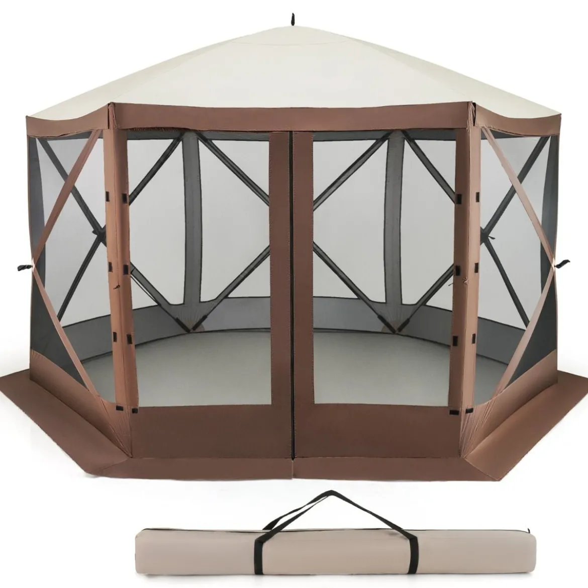 350 x 350 cm Pop-up Pavillon mit Tragetasche & Netzwänden Partyzelt Faltpavillon Gartenpavillon