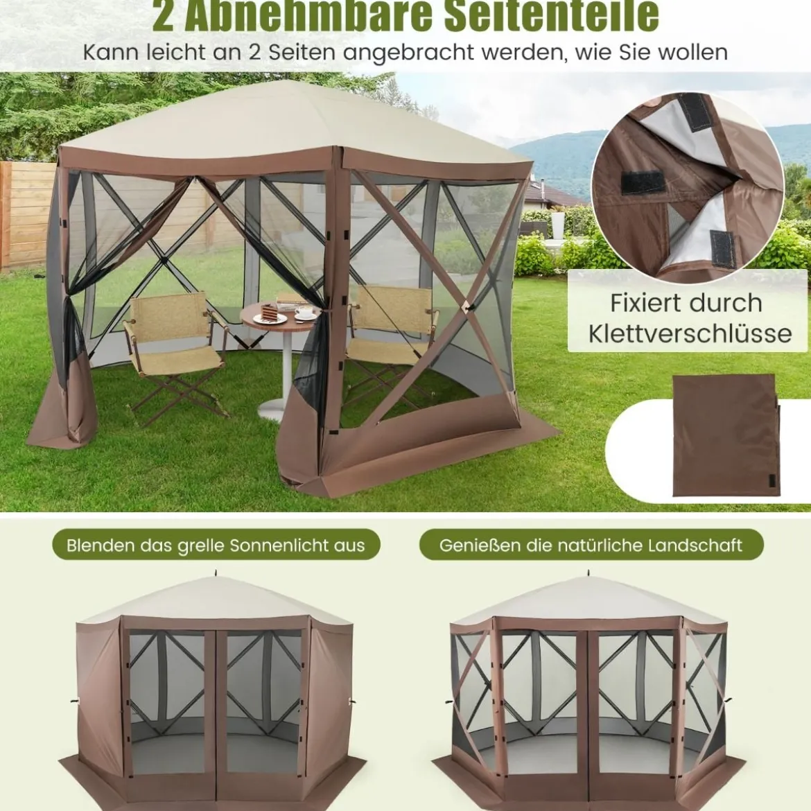 350 x 350 cm Pop-up Pavillon mit Tragetasche & Netzwänden Partyzelt Faltpavillon Gartenpavillon