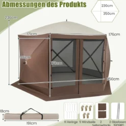 350 x 350 cm Pop-up Pavillon mit Tragetasche & Netzwänden Partyzelt Faltpavillon Gartenpavillon