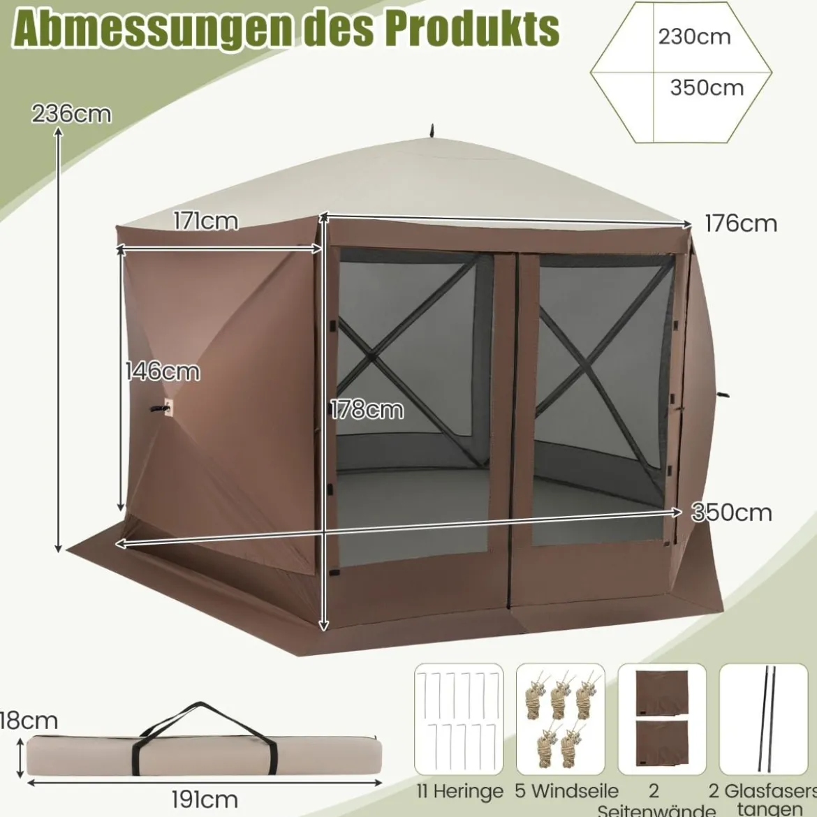350 x 350 cm Pop-up Pavillon mit Tragetasche & Netzwänden Partyzelt Faltpavillon Gartenpavillon