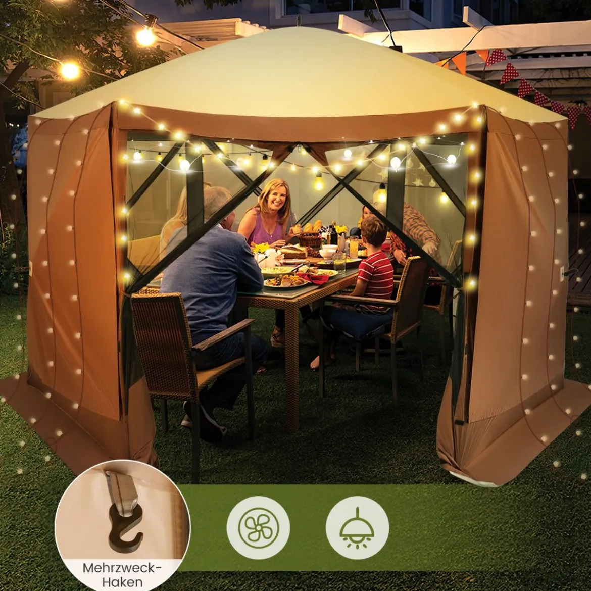 350 x 350 cm Pop-up Pavillon mit Tragetasche & Netzwänden Partyzelt Faltpavillon Gartenpavillon