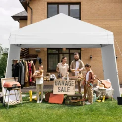 430 x 280 cm Pop-up Pavillon mit 2 Umwandelbaren Seitenwänden zu Markise Weiß