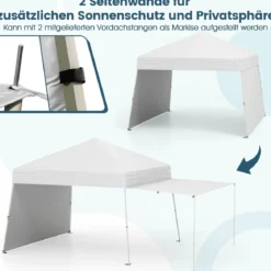 430 x 280 cm Pop-up Pavillon mit 2 Umwandelbaren Seitenwänden zu Markise Weiß