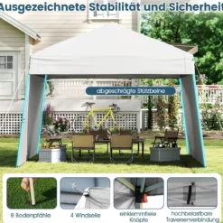 430 x 280 cm Pop-up Pavillon mit 2 Umwandelbaren Seitenwänden zu Markise Weiß