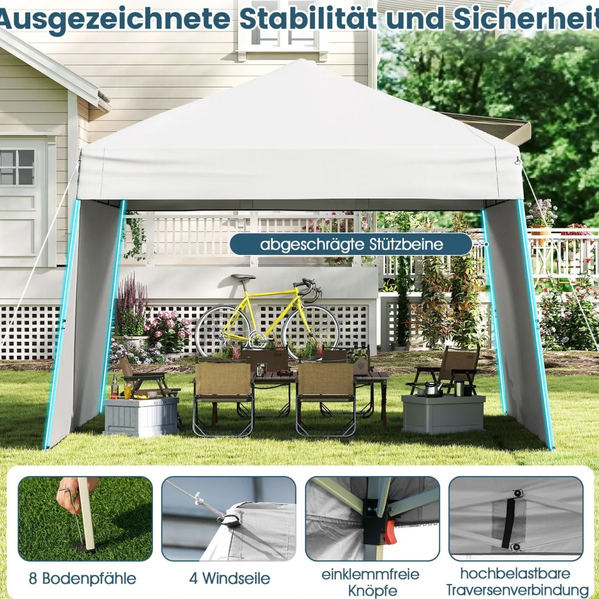 430 x 280 cm Pop-up Pavillon mit 2 Umwandelbaren Seitenwänden zu Markise Weiß