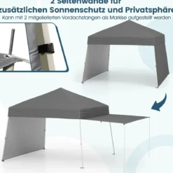 430 x 280cm Pop-up Pavillon mit 2 umwandelbaren Seitenwänden zu Markise Campingzelt Partzzelt Grau