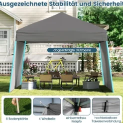 430 x 280cm Pop-up Pavillon mit 2 umwandelbaren Seitenwänden zu Markise Campingzelt Partzzelt Grau