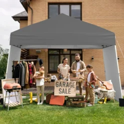 430 x 280cm Pop-up Pavillon mit 2 umwandelbaren Seitenwänden zu Markise Campingzelt Partzzelt Grau