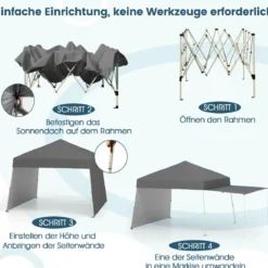 430 x 280cm Pop-up Pavillon mit 2 umwandelbaren Seitenwänden zu Markise Campingzelt Partzzelt Grau