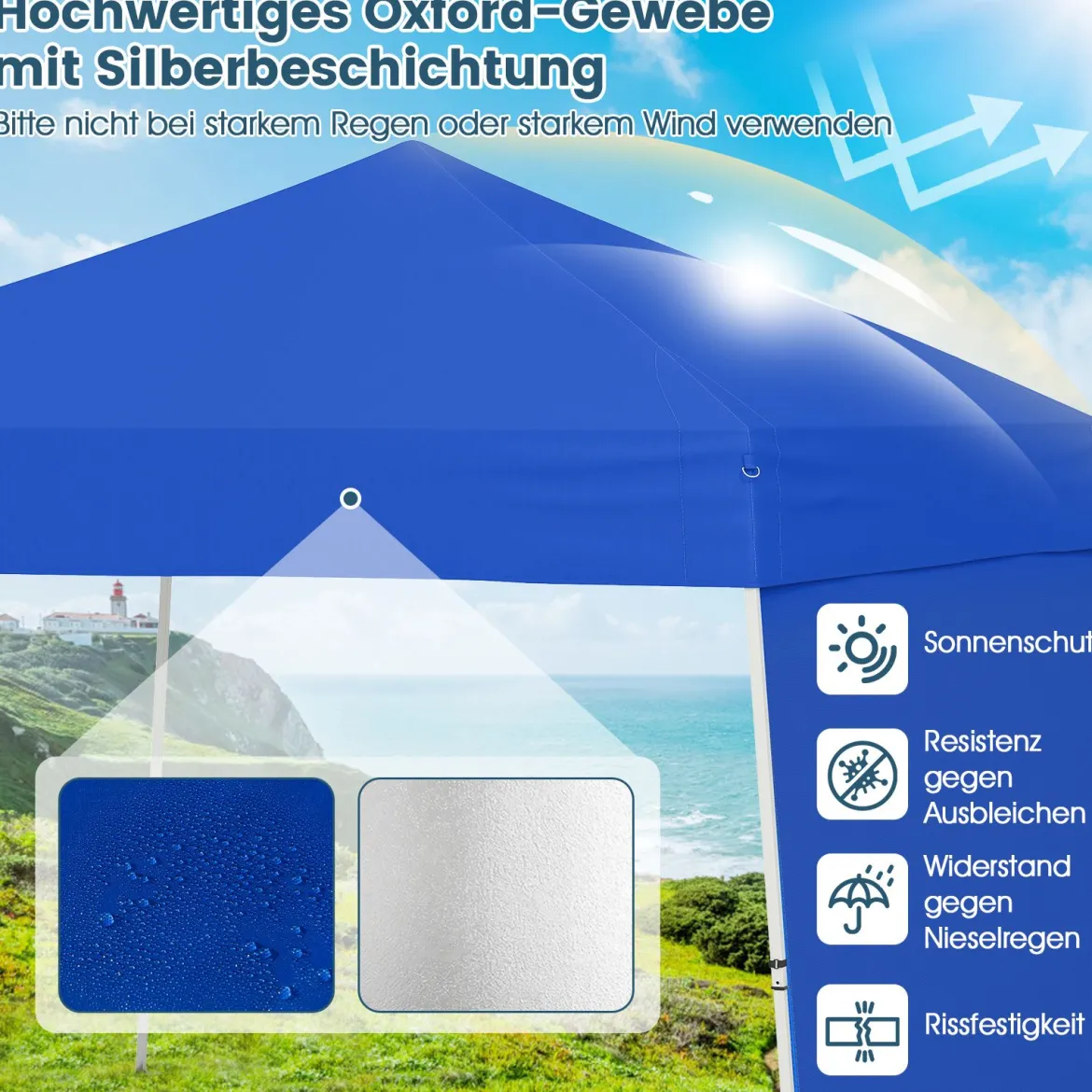 430 x 280cm Pop-up Pavillon mit 2 Umwandelbaren Seitenwänden zu Markise Blau