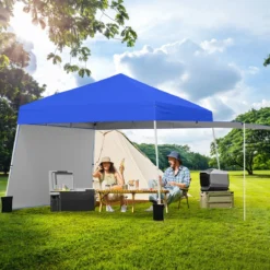 430 x 280cm Pop-up Pavillon mit 2 Umwandelbaren Seitenwänden zu Markise Blau