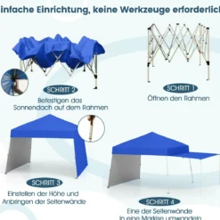 430 x 280cm Pop-up Pavillon mit 2 Umwandelbaren Seitenwänden zu Markise Blau