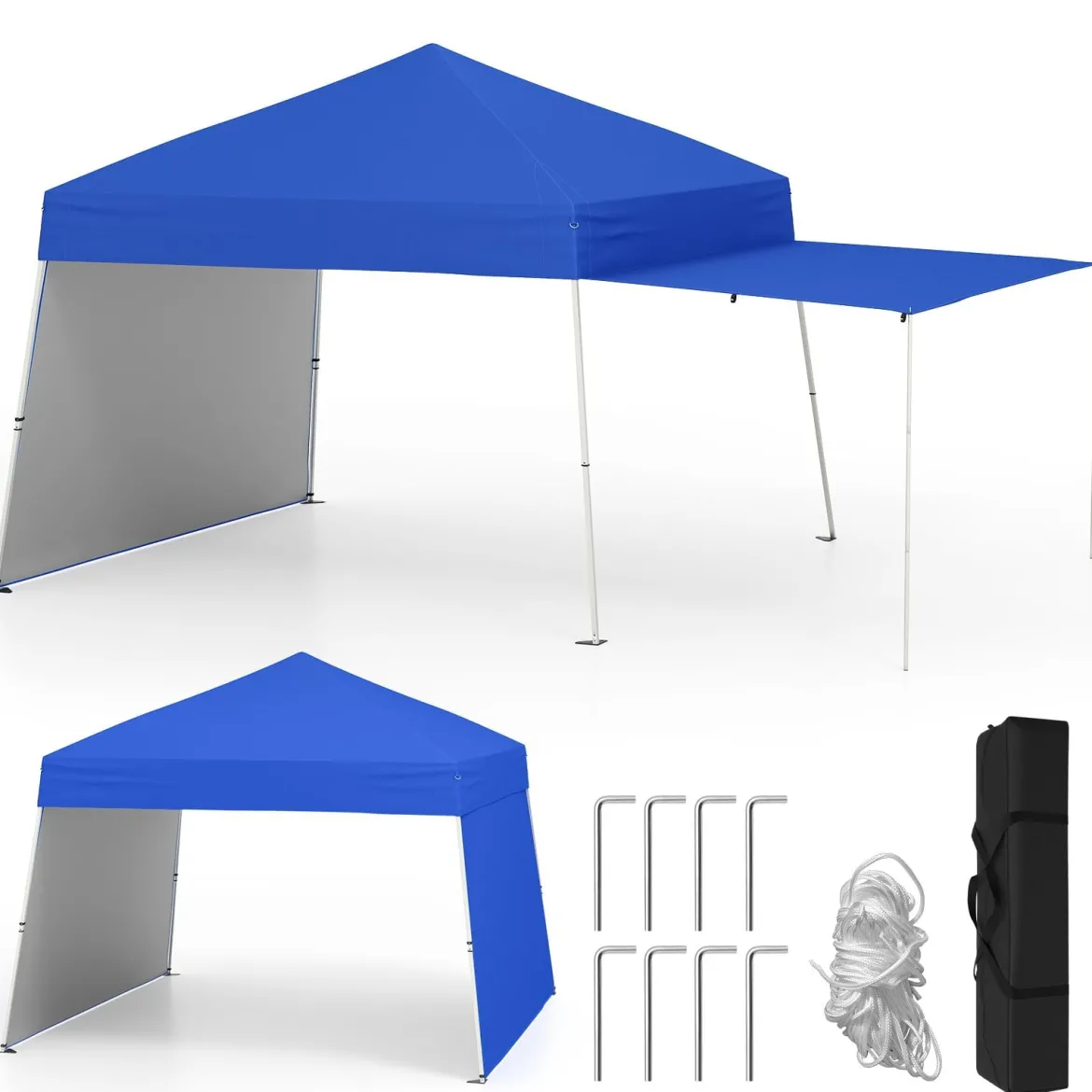 430 x 280cm Pop-up Pavillon mit 2 Umwandelbaren Seitenwänden zu Markise Blau