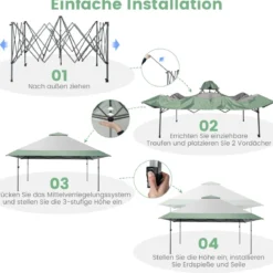 400 x 400 cm Pop-Up-Pavillon UV-Überdachungszelt mit 4 verstärkten Rippen Grün