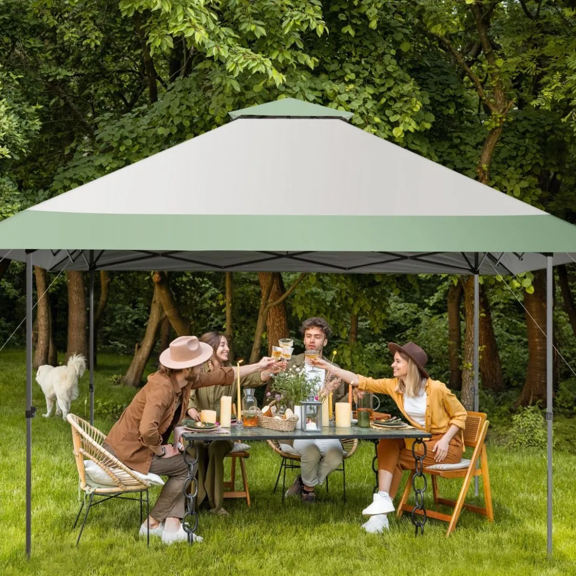 400 x 400 cm Pop-Up-Pavillon UV-Überdachungszelt mit 4 verstärkten Rippen Grün