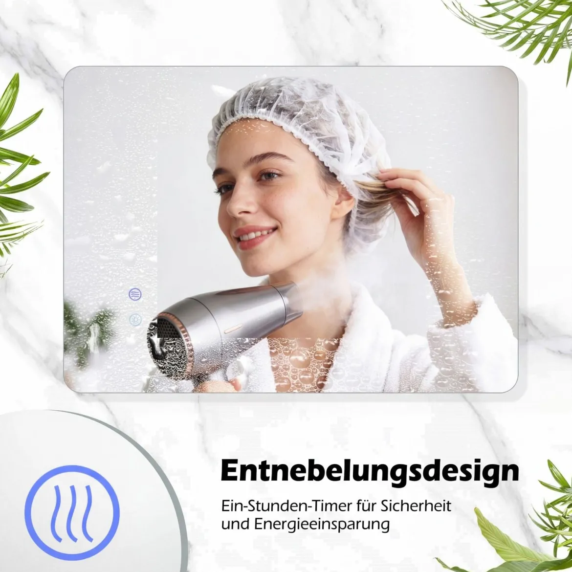 70 x 50 cm Rechteckiger LED-beleuchteter Spiegel Wandmontierter Badezimmerspiegel