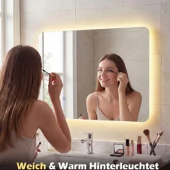 70 x 50 cm Rechteckiger LED-beleuchteter Spiegel Wandmontierter Badezimmerspiegel