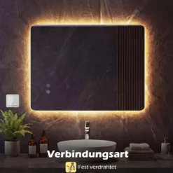 70 x 50 cm Rechteckiger LED-beleuchteter Spiegel Wandmontierter Badezimmerspiegel