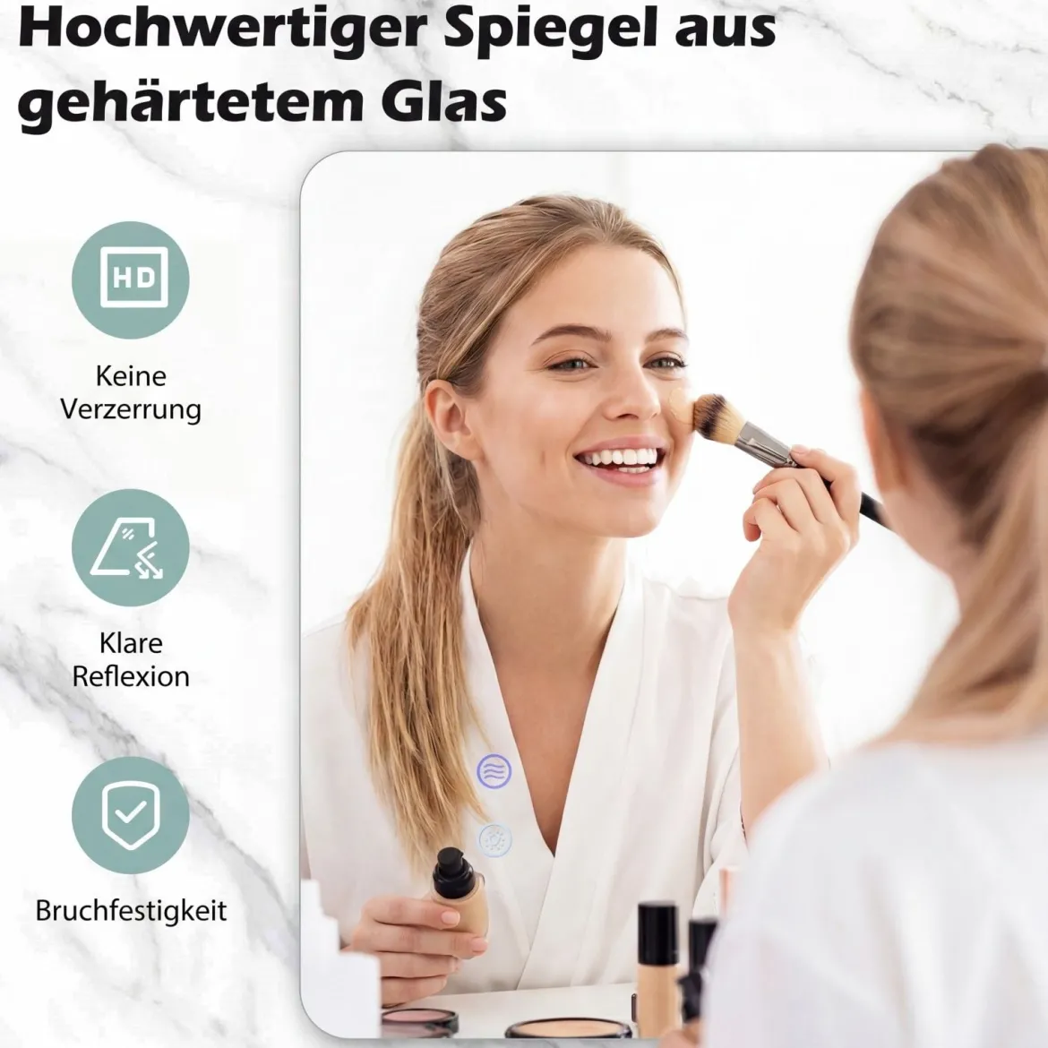 70 x 50 cm Rechteckiger LED-beleuchteter Spiegel Wandmontierter Badezimmerspiegel