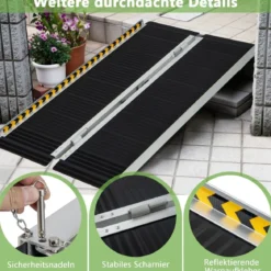 122 x 74 cm Rollstuhlrampe Tragbare & Anti-Rutsch Klapprampe bis zu 272kg Belastbar Aluminium