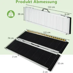 122 x 74 cm Rollstuhlrampe Tragbare & Anti-Rutsch Klapprampe bis zu 272kg Belastbar Aluminium