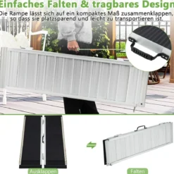 122 x 74 cm Rollstuhlrampe Tragbare & Anti-Rutsch Klapprampe bis zu 272kg Belastbar Aluminium