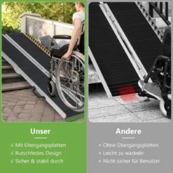 183 x 74 cm Rollstuhlrampe Tragbare & Anti-Rutsch Klapprampe bis zu 272kg Belastbar Aluminium