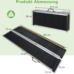 183 x 74 cm Rollstuhlrampe Tragbare & Anti-Rutsch Klapprampe bis zu 272kg Belastbar Aluminium