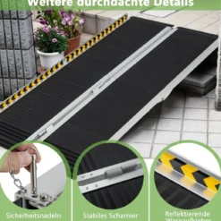 183 x 74 cm Rollstuhlrampe Tragbare & Anti-Rutsch Klapprampe bis zu 272kg Belastbar Aluminium