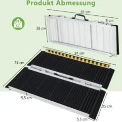 91 x 74 cm Rollstuhlrampe Tragbare & Anti-Rutsch Klapprampe bis zu 272kg Belastbar Aluminium