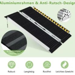 91 x 74 cm Rollstuhlrampe Tragbare & Anti-Rutsch Klapprampe bis zu 272kg Belastbar Aluminium