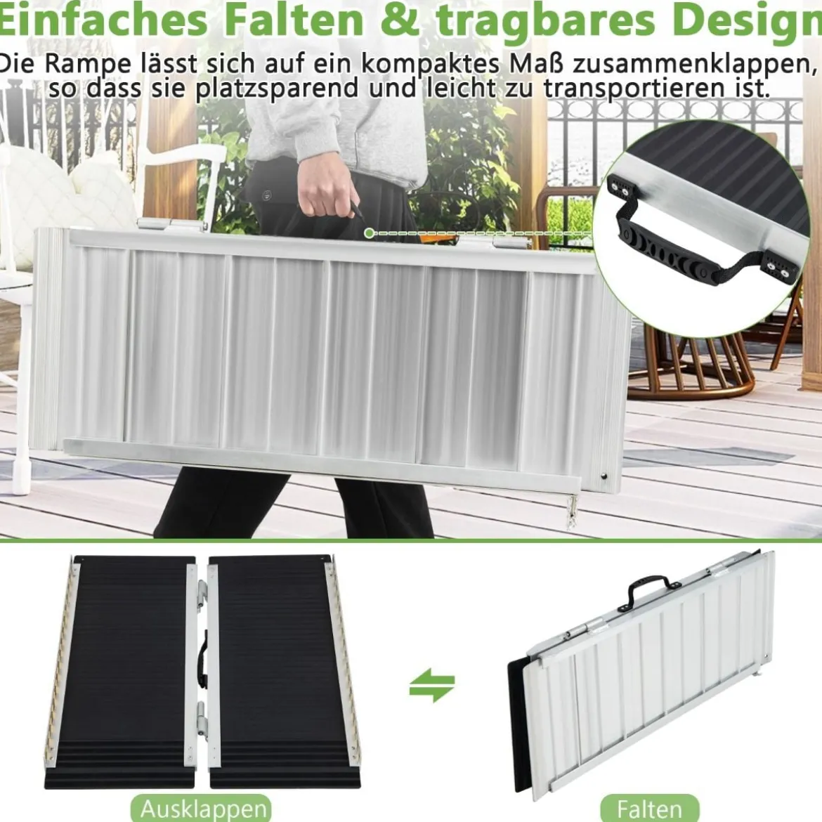 91 x 74 cm Rollstuhlrampe Tragbare & Anti-Rutsch Klapprampe bis zu 272kg Belastbar Aluminium