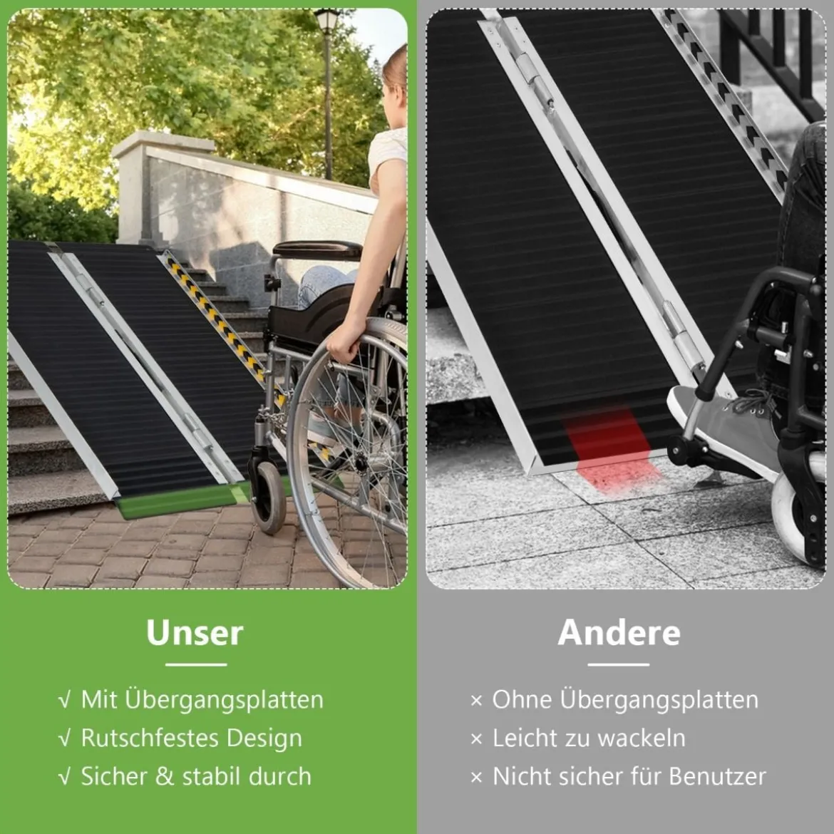91 x 74 cm Rollstuhlrampe Tragbare & Anti-Rutsch Klapprampe bis zu 272kg Belastbar Aluminium