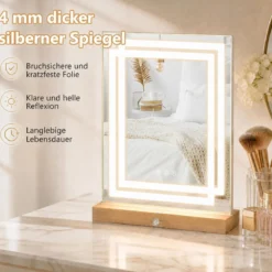 41 x 50 cm Schminkspiegel mit Einstellbare 3-Farben-Beleuchtung Touch-Bedienfeld & Holz Aufbewahrungsbox