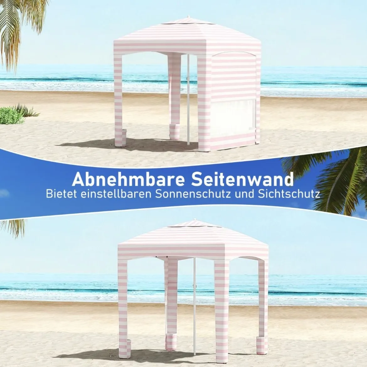185 x 185 cm Strandzelt Höhenverstellbar Seitenwand Sandsäcke Tragetasche Strand Camping Rosa