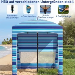 185 x 185 cm Strandzelt Höhenverstellbar Seitenwand Sandsäcke Tragetasche Strand Camping Blau