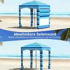 185 x 185 cm Strandzelt Höhenverstellbar Seitenwand Sandsäcke Tragetasche Strand Camping Blau