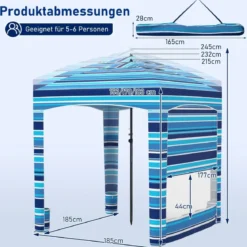 185 x 185 cm Strandzelt Höhenverstellbar Seitenwand Sandsäcke Tragetasche Strand Camping Blau