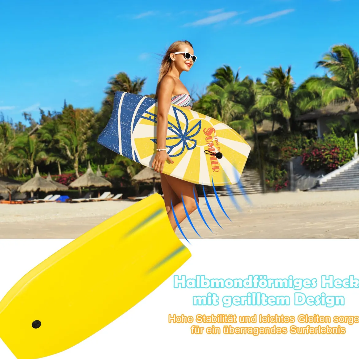 93 x 47 cm Surfboard Bodyboard leichtes Surfbrett für den Pool Sup-Board Gelb