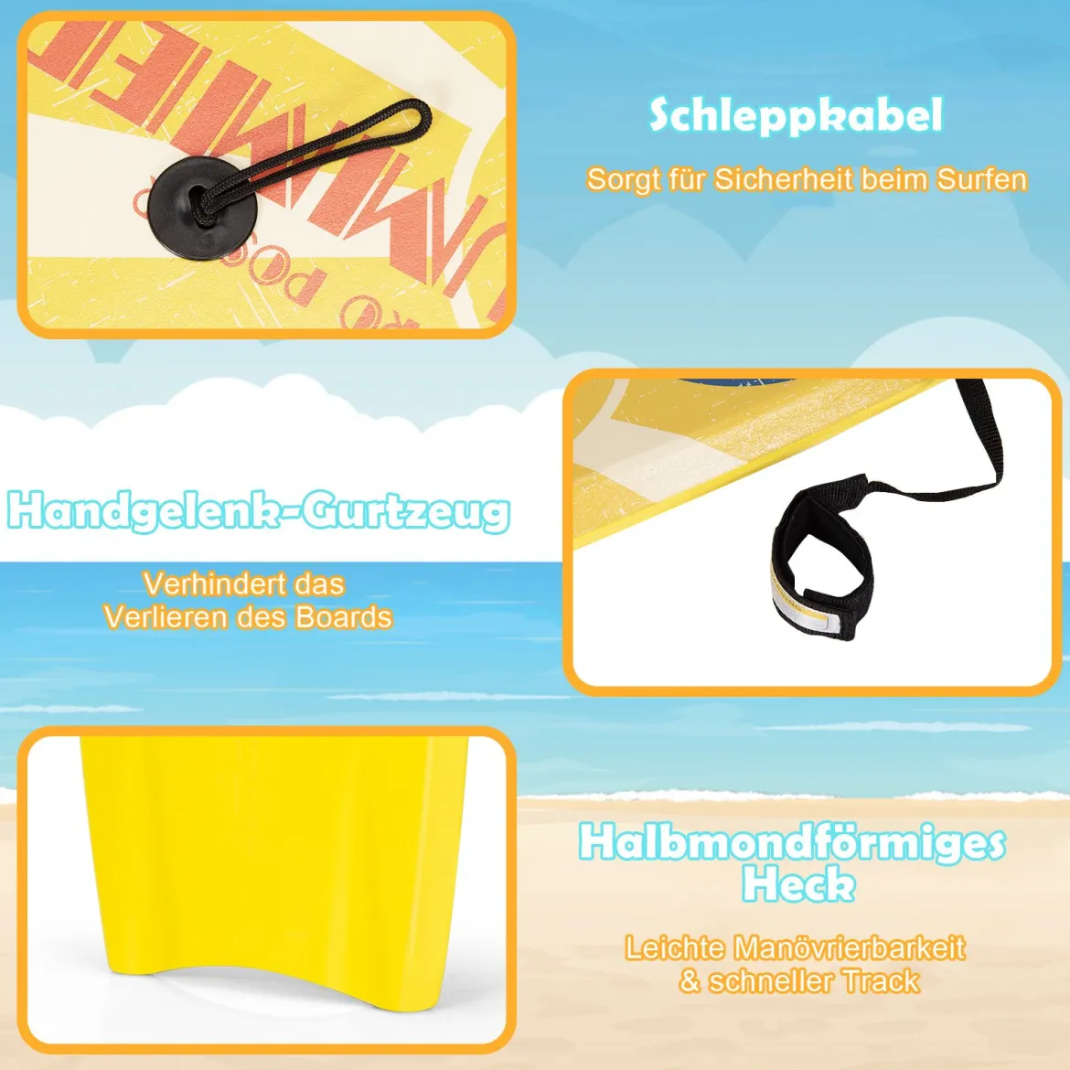 93 x 47 cm Surfboard Bodyboard leichtes Surfbrett für den Pool Sup-Board Gelb