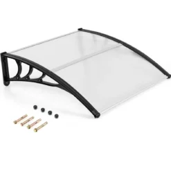 102 x 99 cm Vordach für Haustür Überdachung aus Aluminium und Polycarbonat Silber