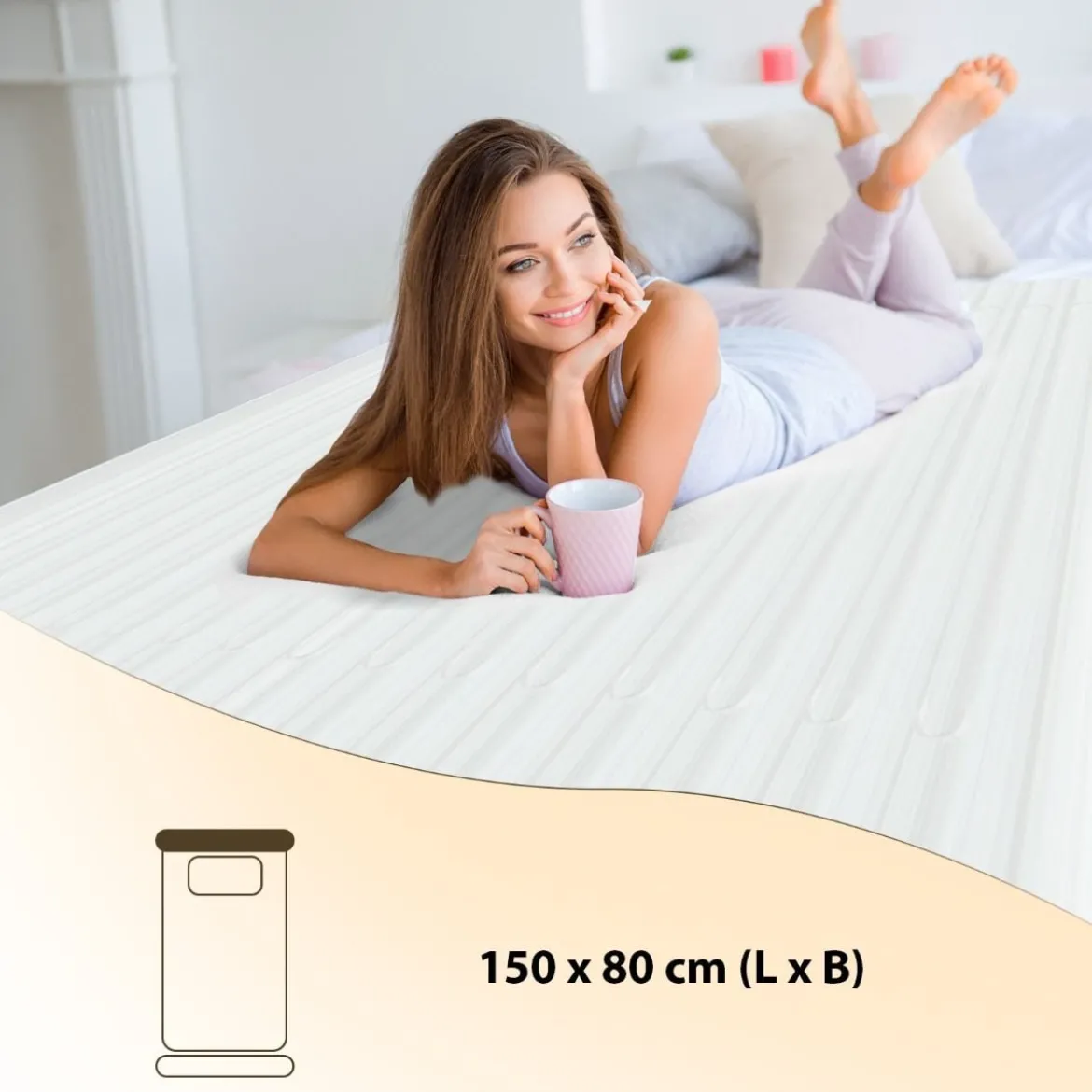 150 x 80 cm Wärmeunterbett mit Fernbedienung & Timer Maschinenwaschbar Weiß