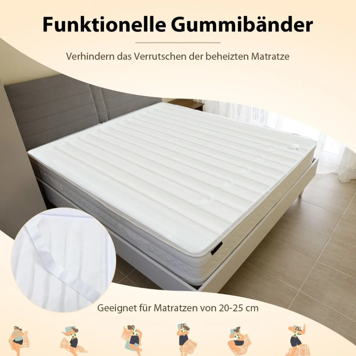 150 x 80 cm Wärmeunterbett mit Fernbedienung & Timer Maschinenwaschbar Weiß