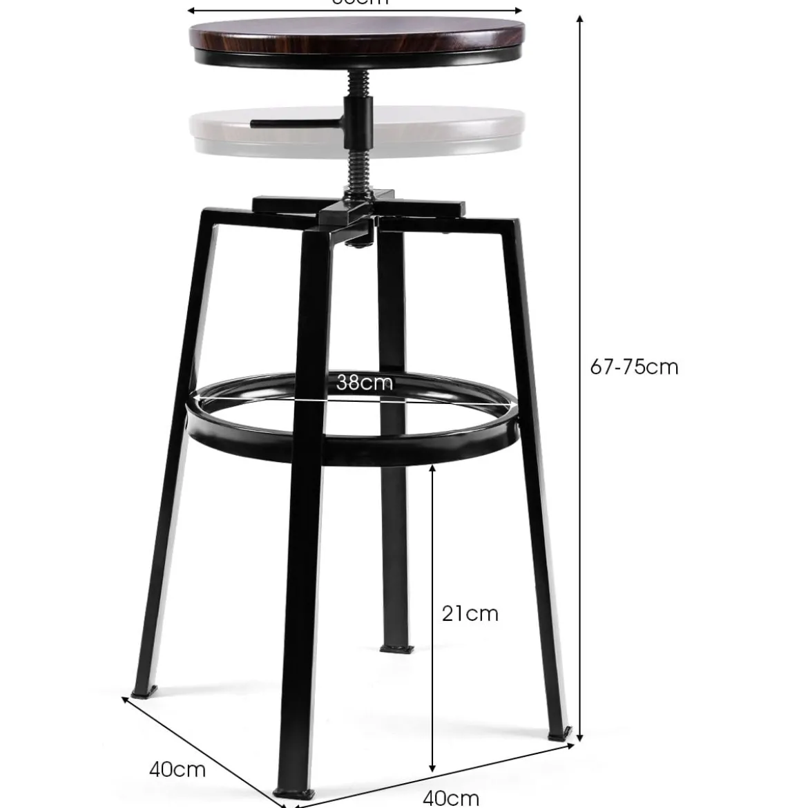2 x Hocker Rund Tresenhocker Metall-Barstuhl Barhocker Holzhocker höhenverstellbar